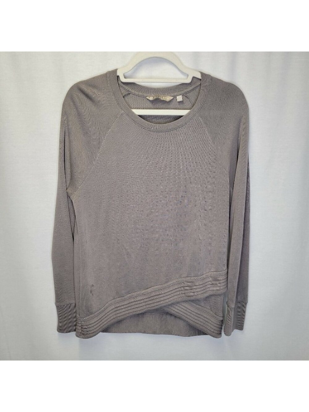 Athleta Women's Medium Shirt Top Gray Long Sleeve Criss Cross Hem